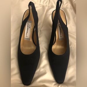 Caressa Black Satin/ File Sling Back Pump 8M